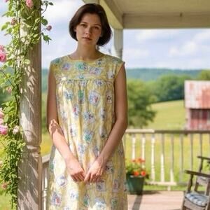 Vintage Beach Theme Casual House Dress Made in USA Sleeveless Coastal Grandma XL